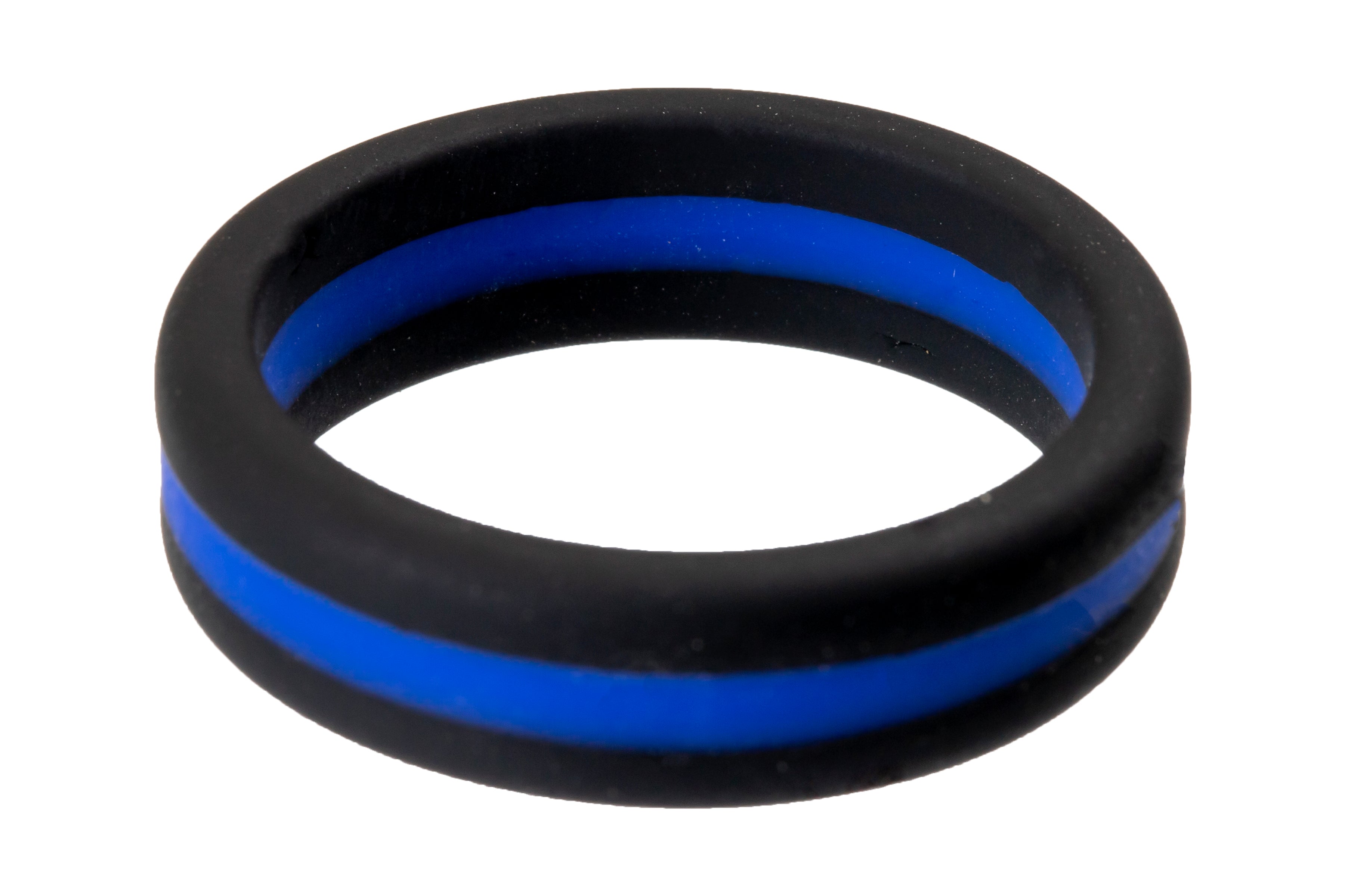 Black With Blue Stripe Silicone Ring